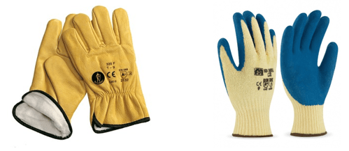Examinando los diferentes guantes de seguridad en el trabajo
